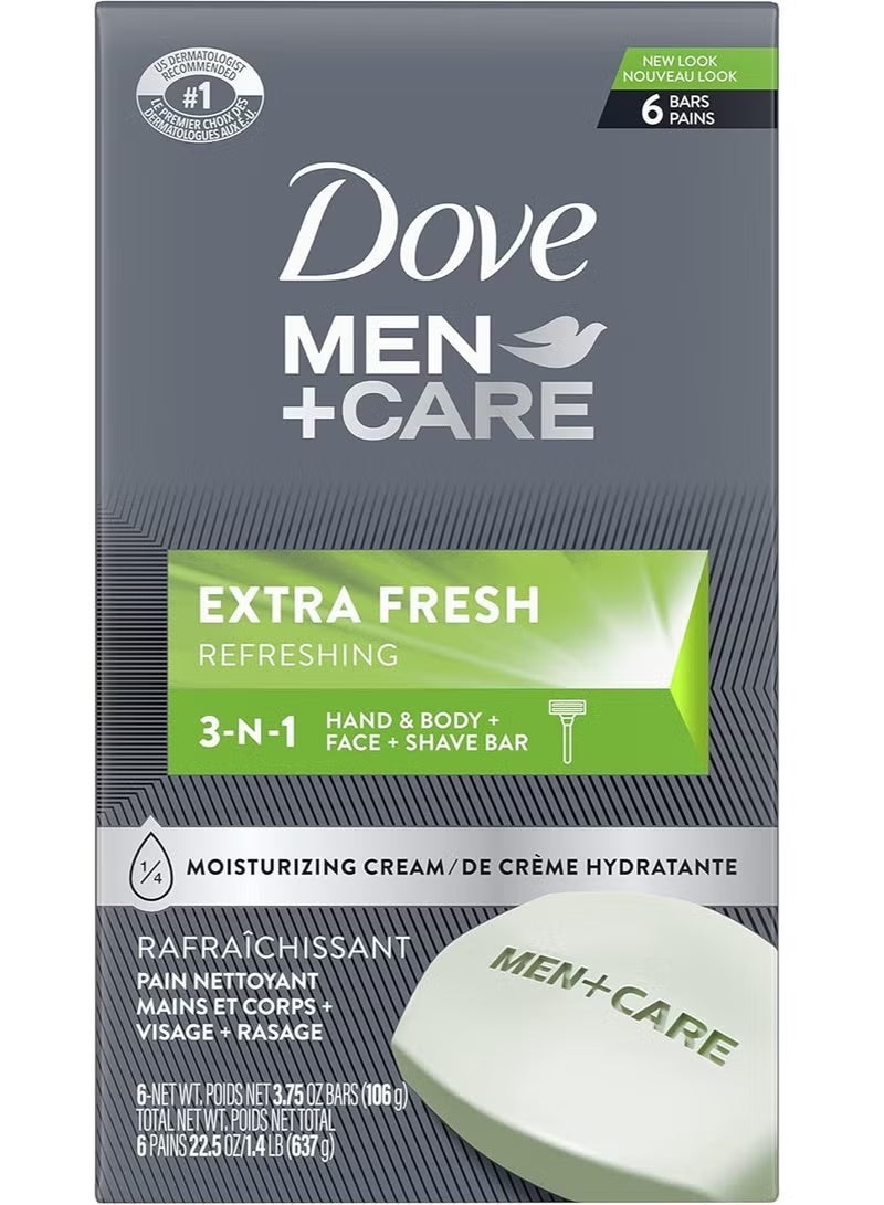 مين + كير، صابون منعش 3 في 1 للجسم والوجه والحلاقة، منظف للجسم والوجه برائحة منعشة للغاية، أكثر ترطيبًا من الصابون الصلب، 106 غرام، 6 قطع